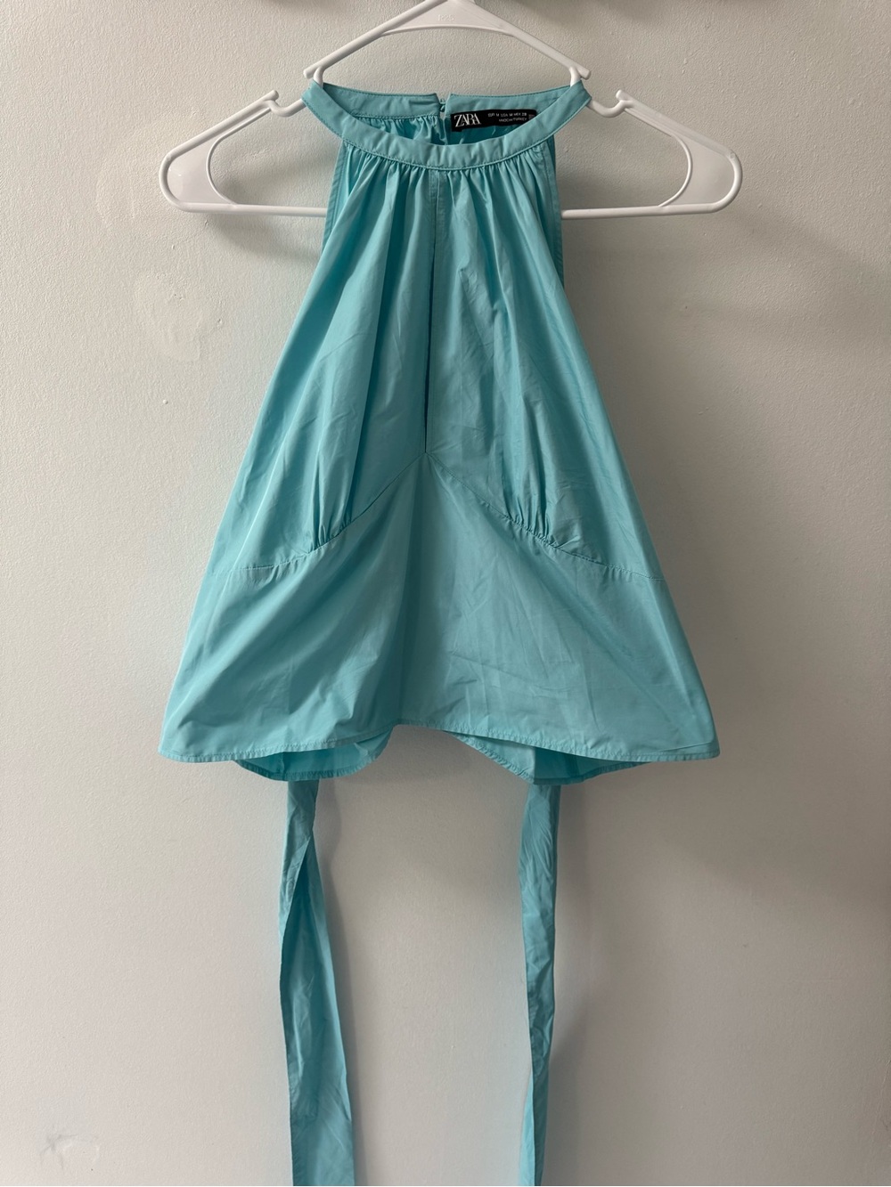 Zara Aqua Halter Tie-Back Tank Top